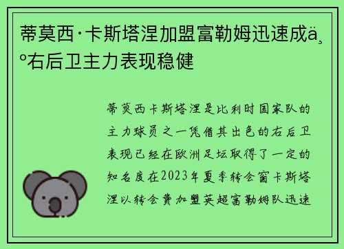 蒂莫西·卡斯塔涅加盟富勒姆迅速成为右后卫主力表现稳健